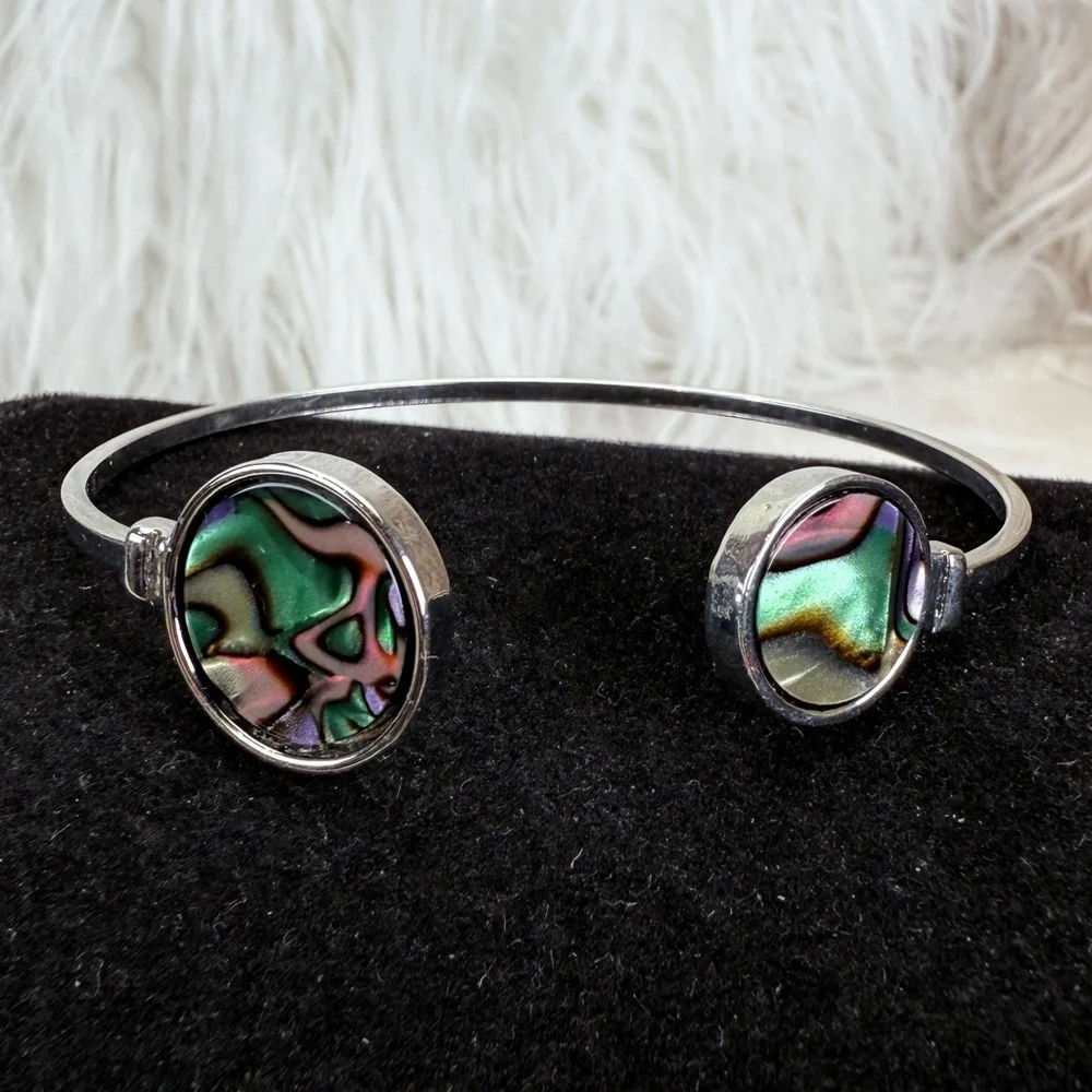Silvertone Multicolor Abalone Shell cuff Bracelet